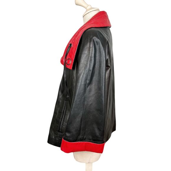 Rivorossi Genuine Leather Wide Sleeve Two Tone Jacket - Picture 8 of 11